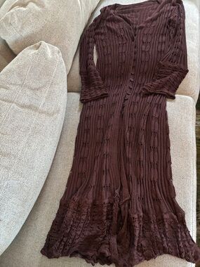 Brown Knit Long Knit Button-Front Women's Dress/Cardigan Boho